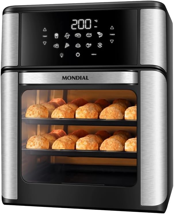 MONDIAL Fritadeira Air Fryer Forno Oven 12L, Preto/Inox, 2000W