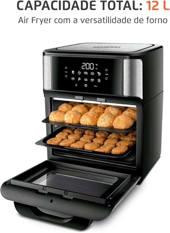 MONDIAL Fritadeira Air Fryer Forno Oven 12L, Preto/Inox, 2000W